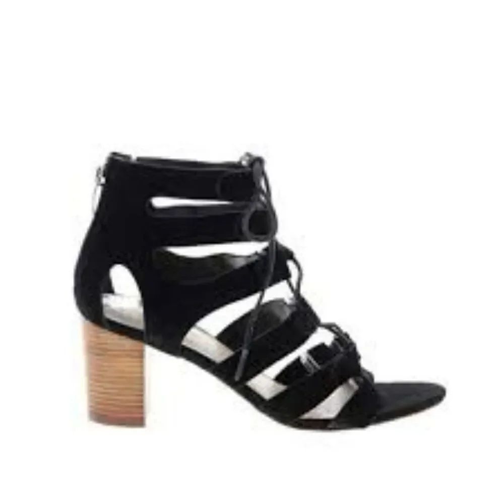 MARC FISHER SUEDE PARADOX GLADIATOR SANDAL BLACK SIZE 7 WIDE EEEUC